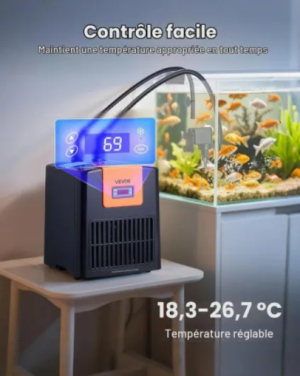 Refroidisseur d'Aquarium 200 L, avec Pompe à Eau Haut Débit, Compresseur, Évaporateur en Titane, Accessoires Complets, Refroidissement Rapide pour Aquarium, Axolotl, Récif Corallien, Hydroponie