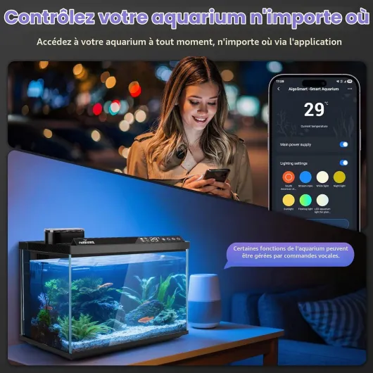 Aquarium Smart 30L, Kit Complet WiFi avec App et Changement d'eau
