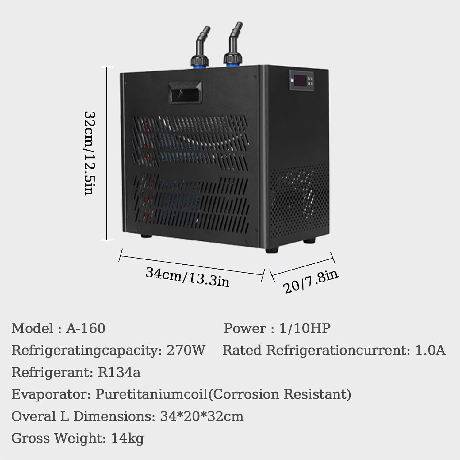 Machine De Refroidisseur d'eau D'aquarium Commercial 160L 300L Fish Tank Chiller Refroidisseur De Réservoir Poisson Constante Intelligente,Eau Douce/Salée avec Pompe et Tuyau,160L