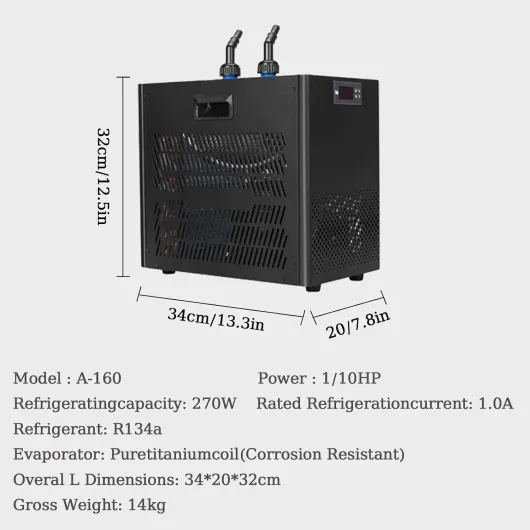 Machine De Refroidisseur d'eau D'aquarium Commercial 160L 300L Fish Tank Chiller Refroidisseur De Réservoir Poisson Constante Intelligente,Eau Douce/Salée avec Pompe et Tuyau,160L