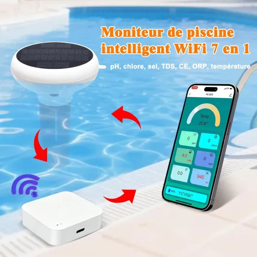 Moniteur intelligent wifi pH/chlore/sel/ORP/TDS/EC/temp pour piscine Blanc
