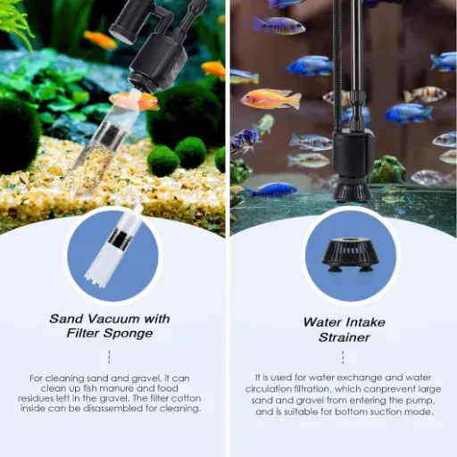 Avis AQQA Aspirateur de fond 6 en 1 : un kit électrique puissant pour simplifier l’entretien de l’aquarium