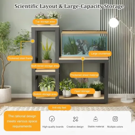 Avis Support d’Aquarium Nordivo 200L : meuble acier/bois à deux niveaux pour aquarium et terrarium
