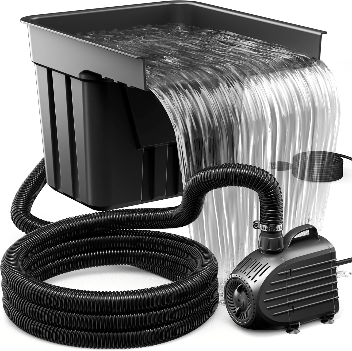 Cascade d'étang avec filtre de bassin - Kit complet de cascade avec pompe de bassin de 80 W 4500 l/h - Kit cascades pour bassin de jardin, jeu d'eau, terrasse 4500l/h-A