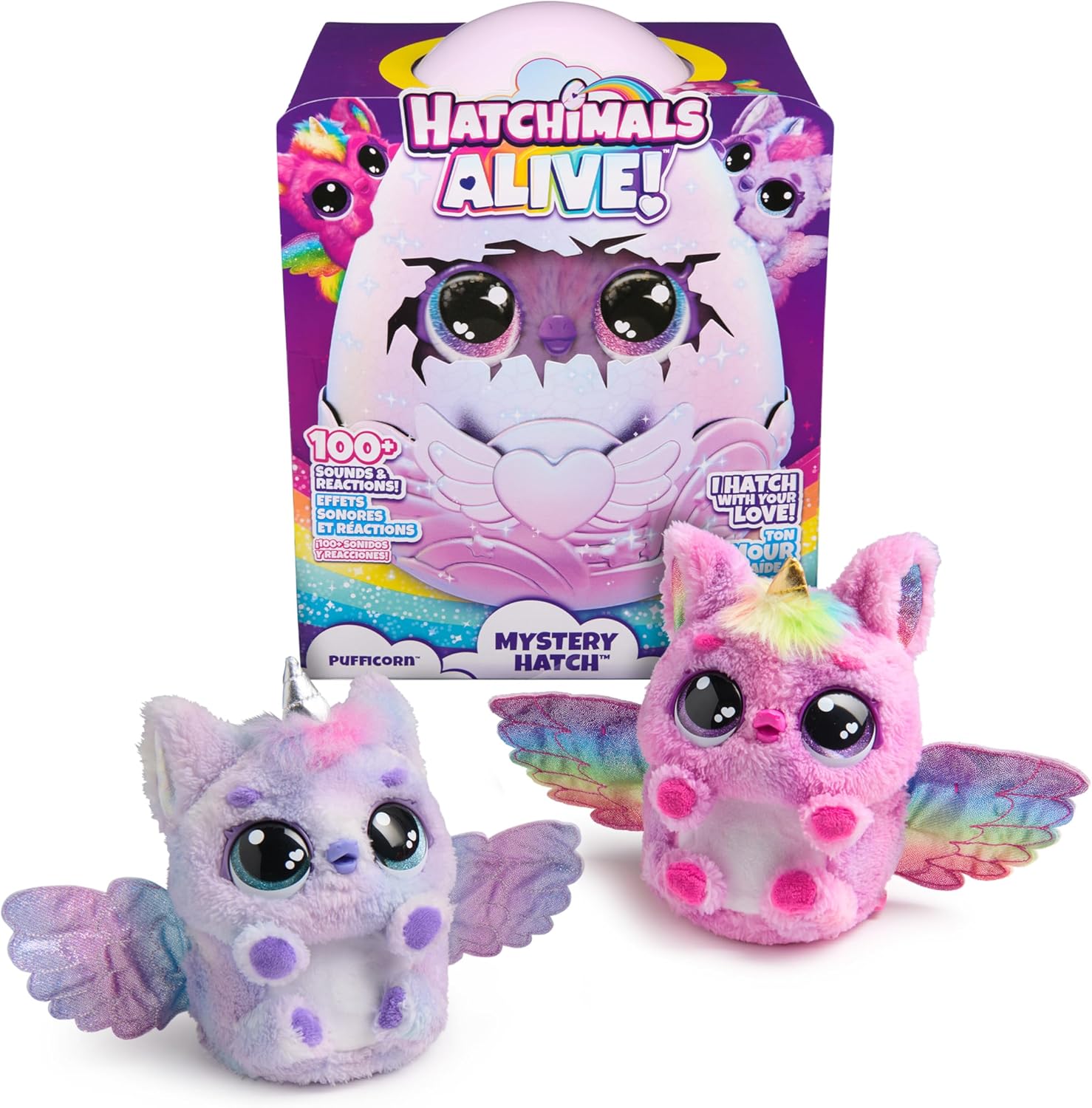 Alive Pufficorn Éclosion Secrète Peluches et Animaux interactifs Oeuf Surprise À Faire Éclore, Lumières Et Brume Plus 100 Sons Et Réactions Jouet Enfant 5 Ans et Plus - Modèle Aléatoire