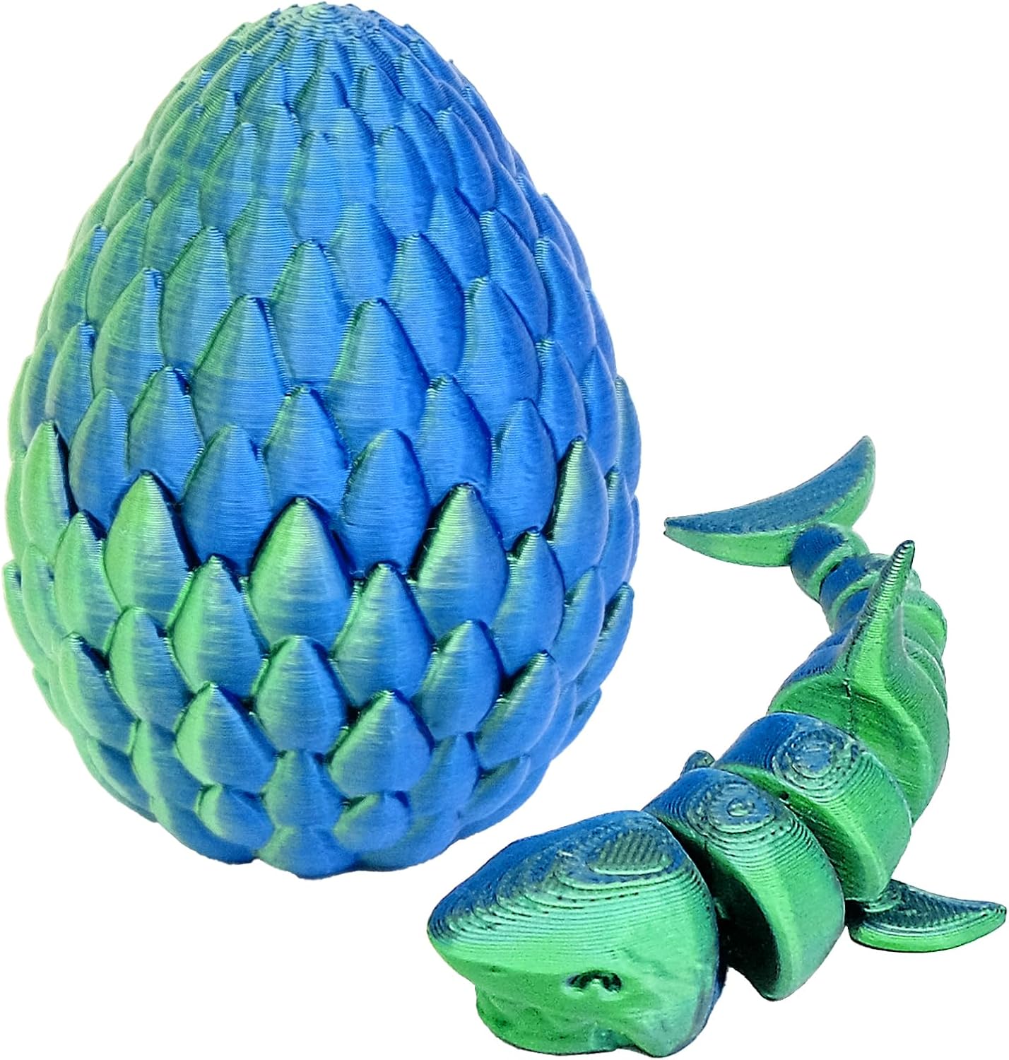 Mritrit Œuf de Requin Articulé, Oeuf de Dragon Imprimé en 3D Shark Jouet et Décoration Maison (8x6 cm, Bleu-Vert), Cadeau Créative pour Enfants et Adultes