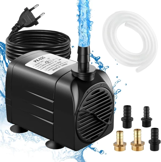Pompe à Eau Submersible 25W, 2000 L/H Pompe à Eau Ultra Silencieuse Pompe de Bassin Submersible pour Bassin, Fontaine de Jardin Aquarium avec 5 Buses 1.5M Tuyau Flexible Transparent 2000L/H 25W-5 Buses avec Tuyau-pas de Lumière