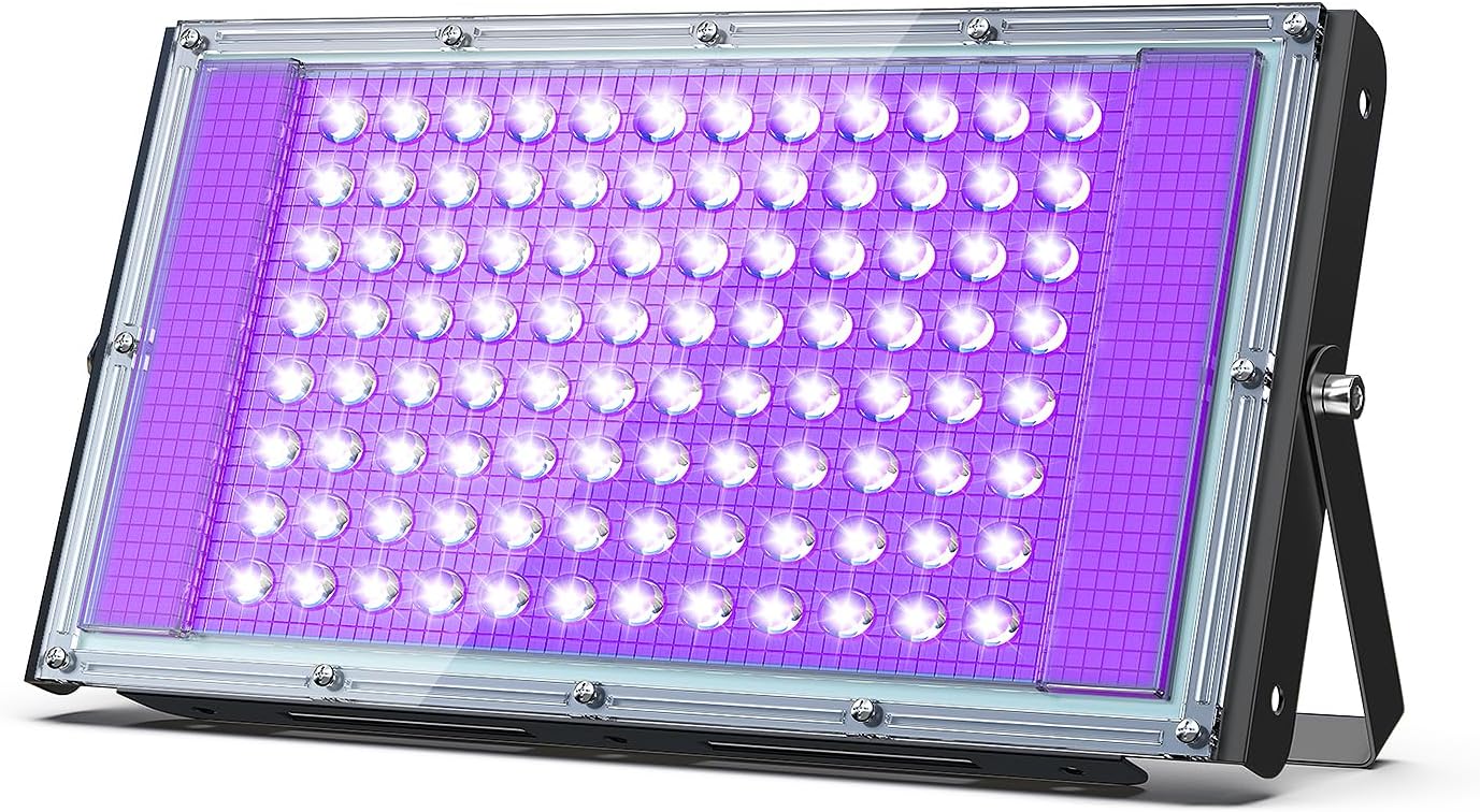 Glostars Projecteur lumière noire 100W, Luminaire UV Puissant, 395 nm, Etanche IP66, peut être utilisé pour les Soirées à la Lumière Noire, les Affiches Fluorescentes (un paquet) 1 Unité (Lot de 1)