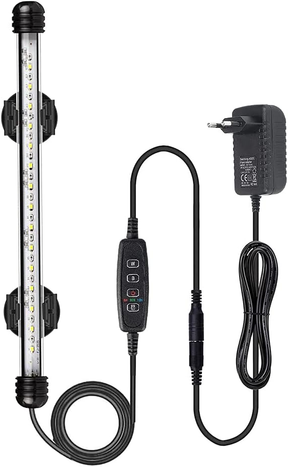 VARMHUS LED Aquarium Lampe,Fish Tank Light minuterie marche/arrêt automatique, 3 modes d'éclairage à intensité variable blanc-bleu, 10 niveaux de luminosité en option (Bleu + Blanc 28cm)