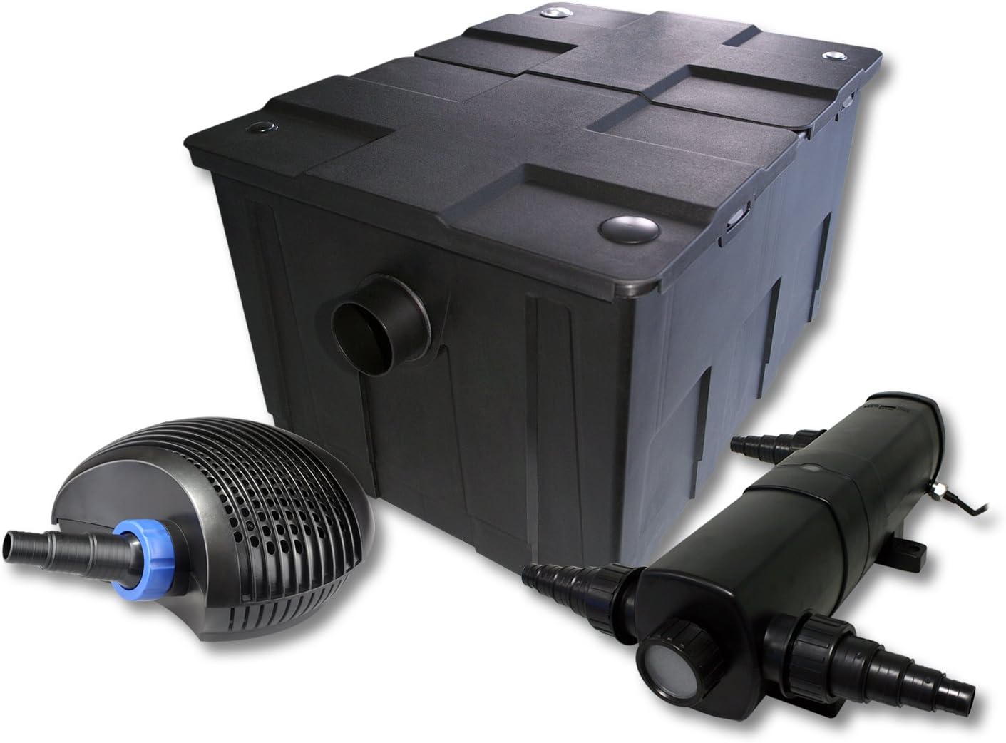 Kit complet: CBF-550 Filtre de bassin jusqu'à 60000 L Biologique, CTF-6000 SuperECO pompe de filtration 6000l/h 40W, CUV-224 lampe uv UVC Clarificateur avec 24W