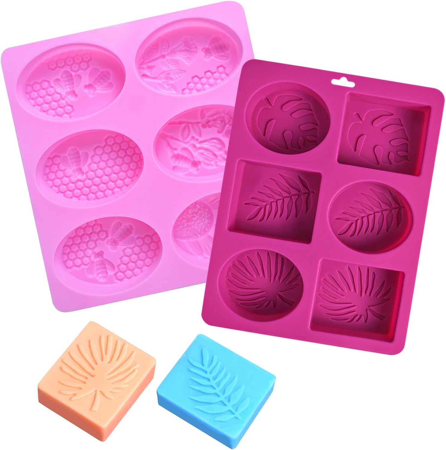 Volumoon Moule à savon en Silicone, 6 Cavités Rectangulaire et Ovale Moules Antiadhésif, Savon Fait Maison DIY, pour Faire de Savon Gâteaux Chocolats Muffin Cupcakes (Violet)