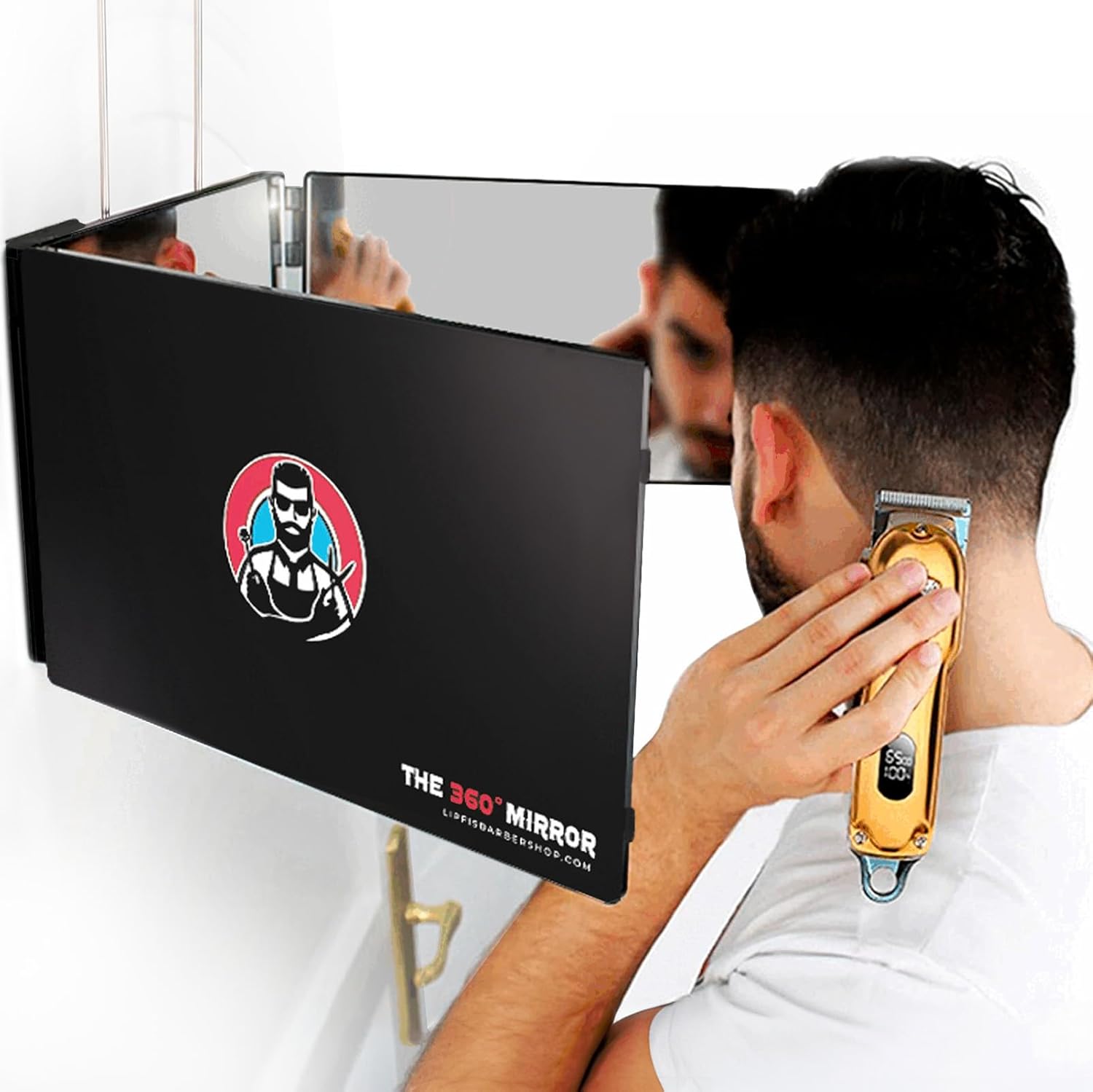 Miroir 360 degrés pour se Couper les Cheveux - Hauteur Réglable avec Crochets - Miroir 3 faces pliable - Miroir de barbier - Miroir Coiffure Homme - Miroir Triptyque barber (I Sans LED I)