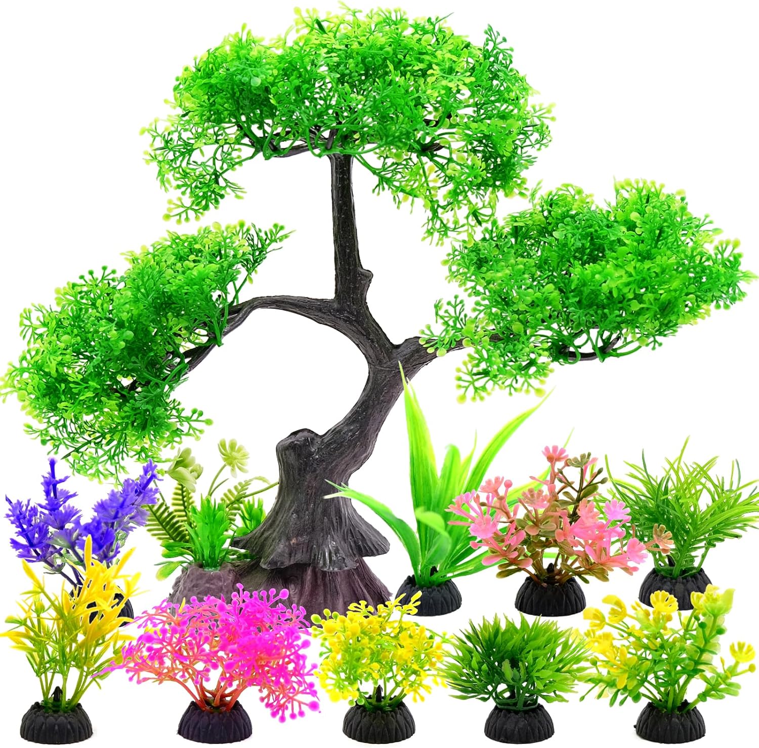 JJQHYC Plantes Artificielles pour Aquarium - 10 Pièces Décoration Plante en Plastique Réalistes - Plantes Aquatiques Simulées pour Poisson Rouge, Tortue, Crevette - Accessoires Aquarium (Vert)