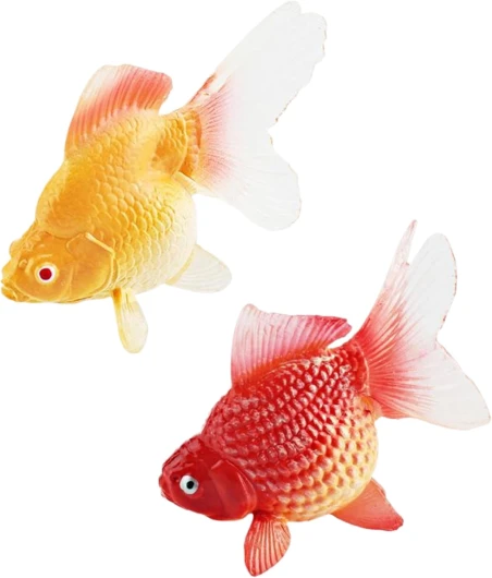 XJKLBYQ 2pcs Faux Poissons Rouges, Aquarium Artificiel Plastique de Poissons de Poisson réaliste Jaune et Rouges décorations réservoirs flottants, décorations réservoirs flottants