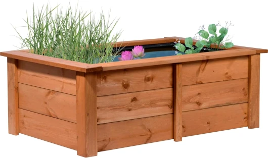 Dobar 29246FSCe Étang de Jardin en Bois Robuste pour Jardin, terrasse, Balcon, Bassin pour Le Jardin avec bâche de Protection 120 x 72 x 42 cm