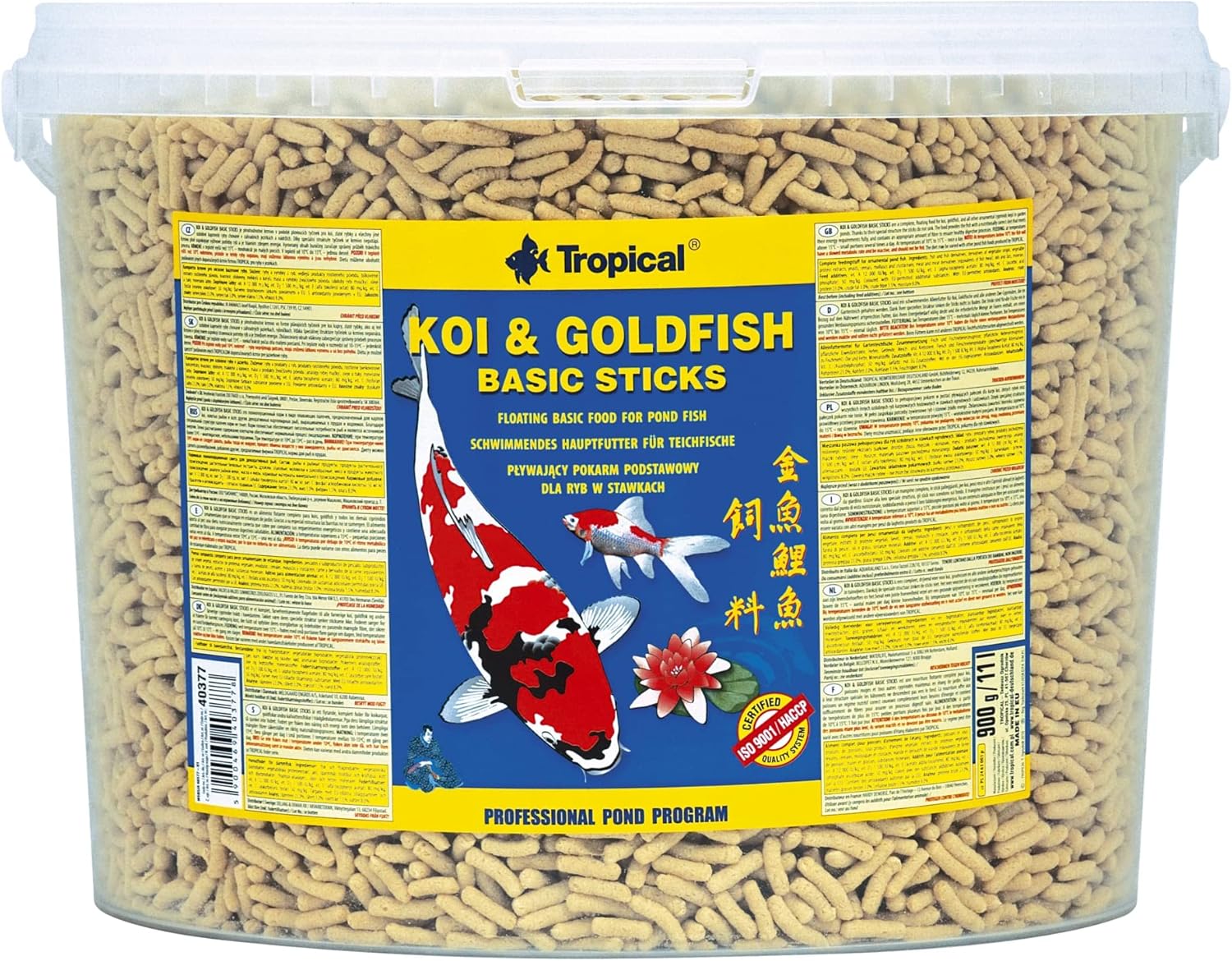 Koi&Goldfish Basic Sticks 11L / 900g - Aliment de Base Flottant pour carpes koï et Poissons d'étang Fruit de mer 1 unité (Lot de 1)