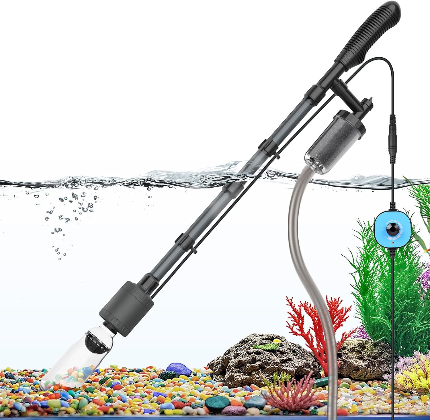 Fishkeeper Aspirateur de Fond pour Aquarium électrique avec contrôleur de débit réglable DC, aspirateur Multifonction 6 en 1 25 W pour Aquarium, Nettoyage du substrat, Nettoyeur de Gravier