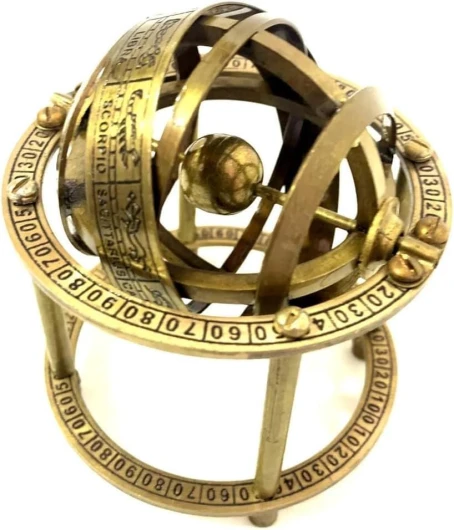 Sphère armillaire vintage en laiton, globe d'astrolabe nautique décoratif, décoration de bureau maritime (armillaire en laiton antique)