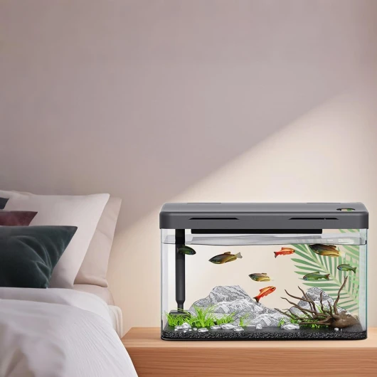 Aquarium rectangulaire de 12 l, avec filtre et lumière, noir, moderne, en acrylique, décoration de table, pour poissons et plantes aquatiques