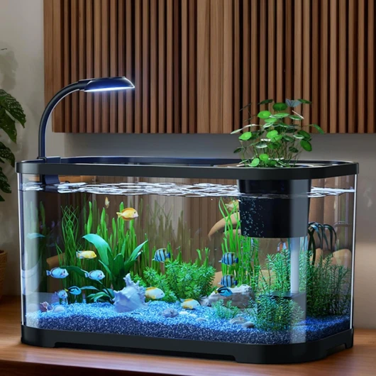 Kit Démarrage Aquarium Complet - Kit De Démarrage - Bac Poisson Combattant Débutant - Pool De Bureau Décoratif - pour Les Poissons De Combat, Les Tortues Et Les Grenouilles - 30x20x19cm Noir