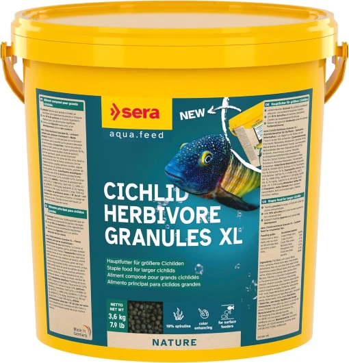 Sera Cichlid herbivor granules XL 10 L 3,6KG - Aliment composé pour Grands cichlidés herbivores - granulés flottants - favorise Une Digestion Saine