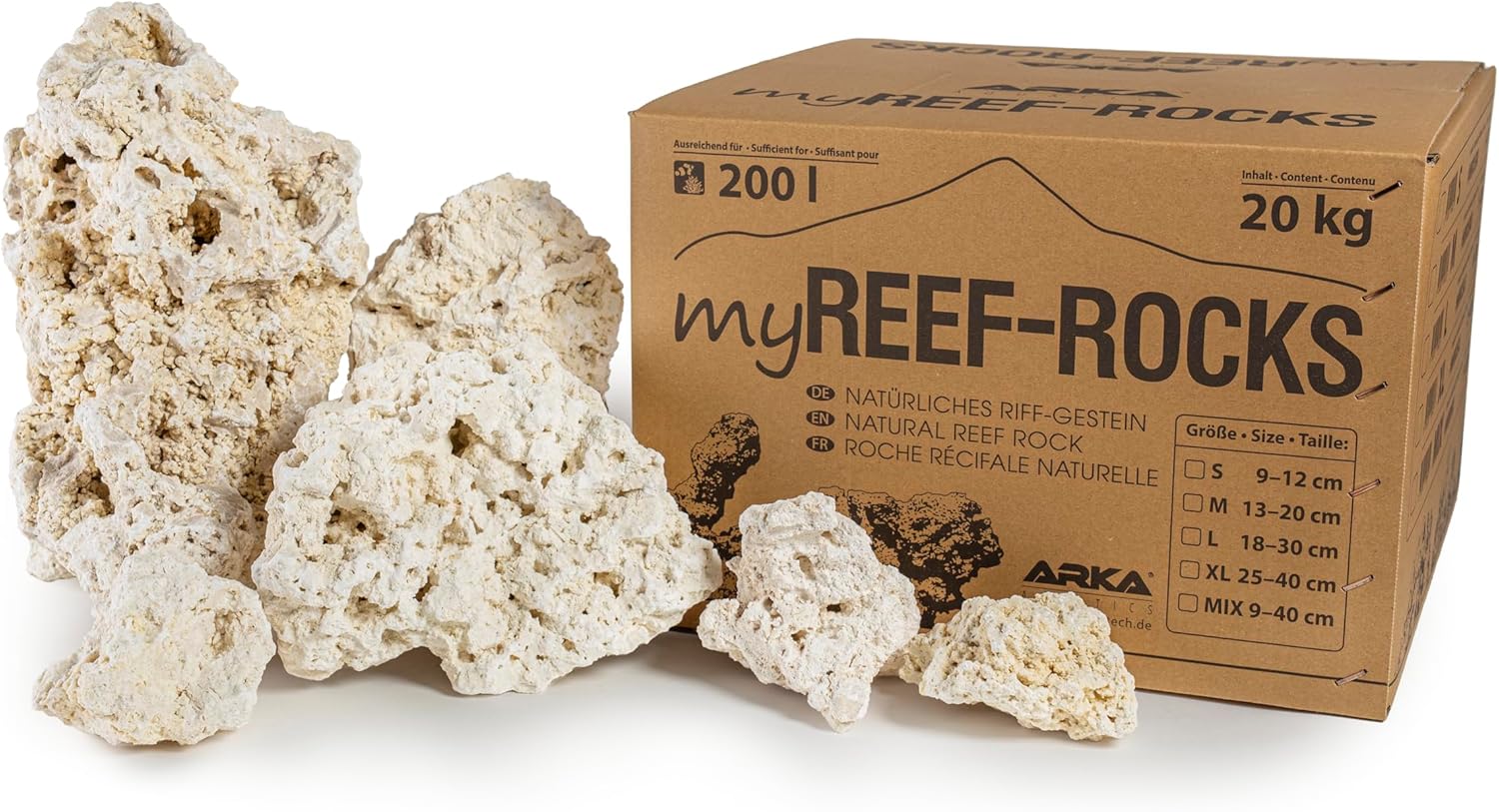 ARKA myREEF-Rocks 20kg - Roches Naturelles pour Aquariums Marins, constructions Authentiques, sans polluants, Surface optimale pour colonisation bactérienne 9 - 12 cm