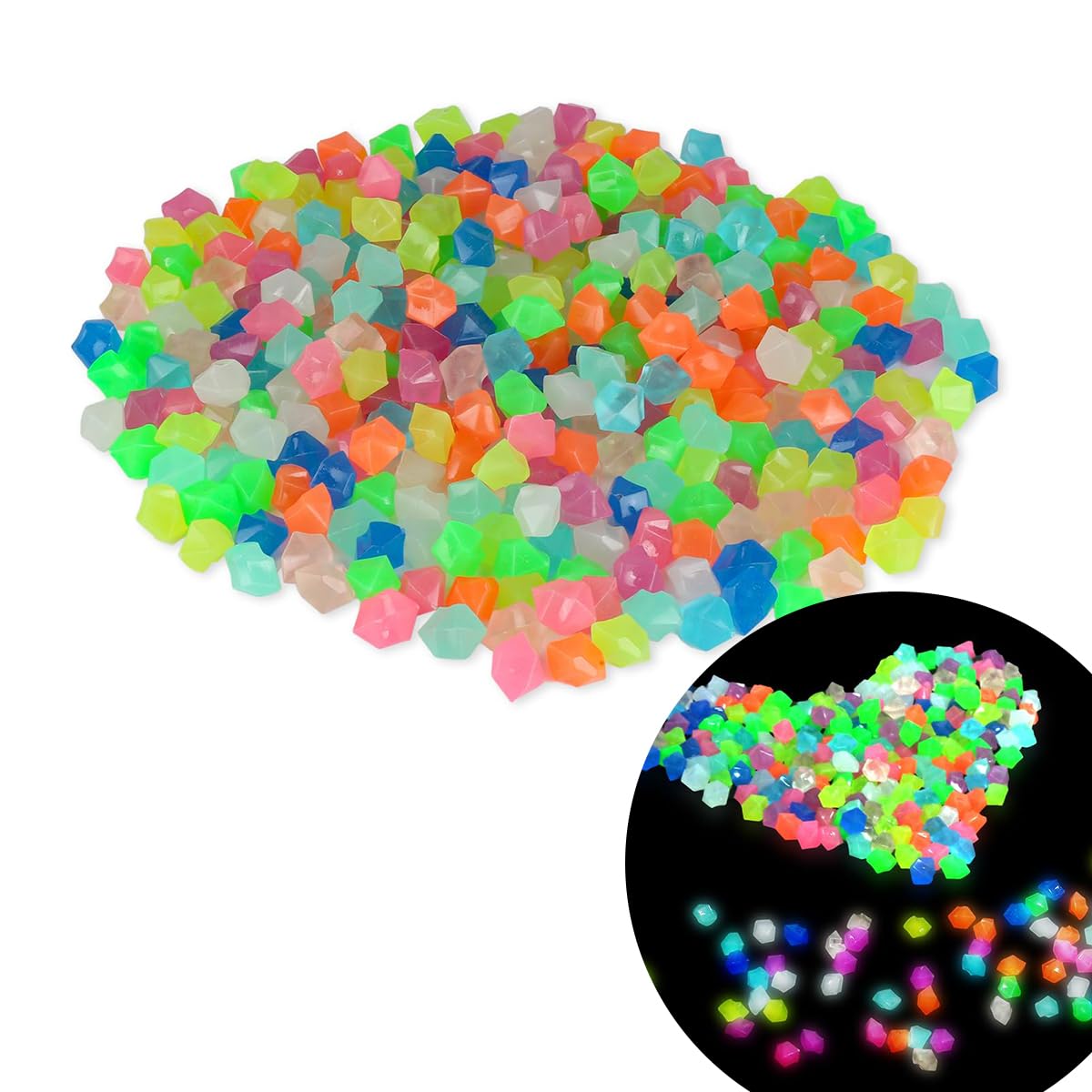 300 Pierres Lumineuses, Cailloux Fluorescents, Pierres Décoration, Aquarium Lumineux Coloré, Gravier de décoration pour Jardin Extérieur Aquarium Passerelles Piscine Chemin (Coloré)