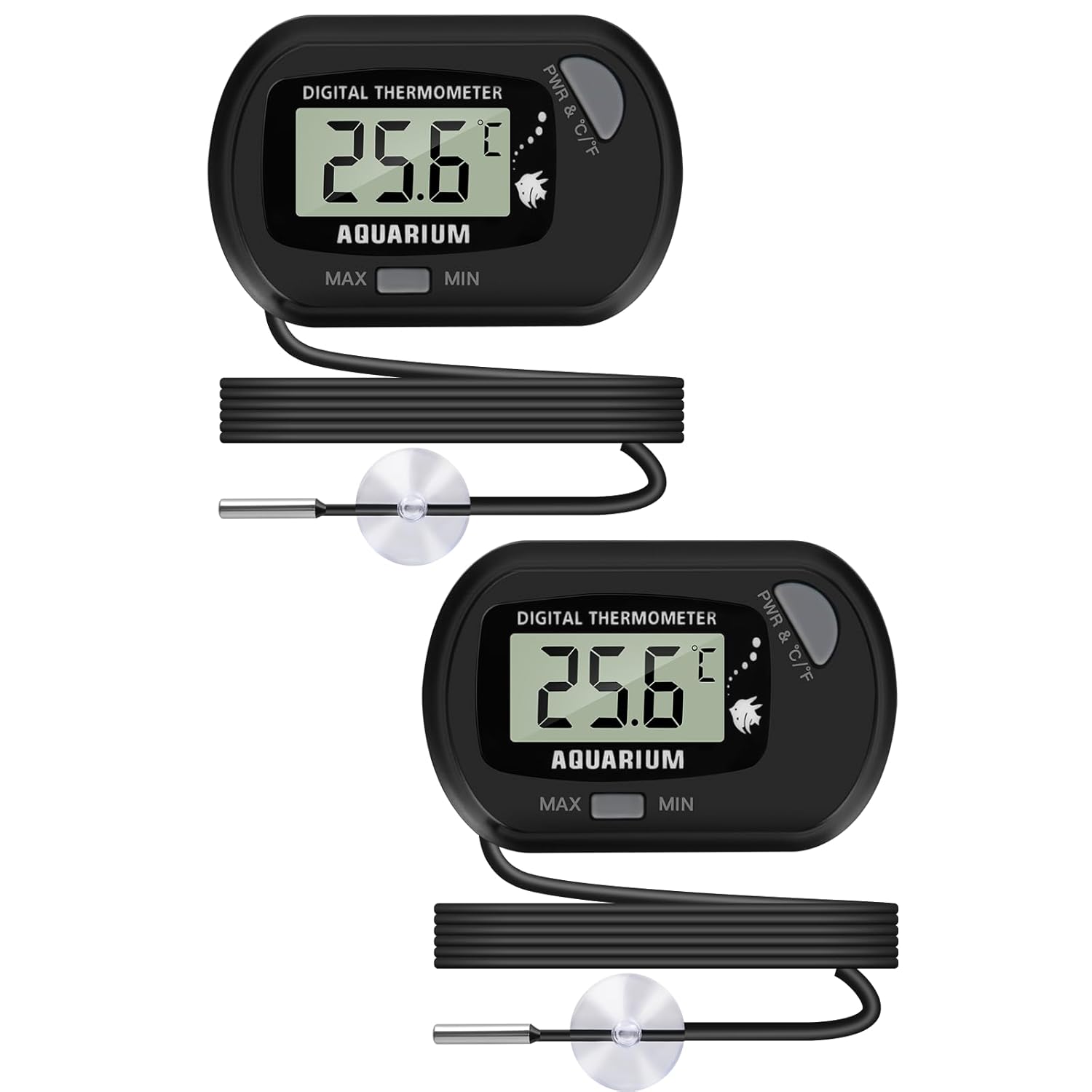 Thermomètre LCD Numérique d'aquarium avec Ventouses et Sonde Étanche pour Aquarium Fish Tank Vivarium Reptile Terrarium 2 Pièces 2PCS