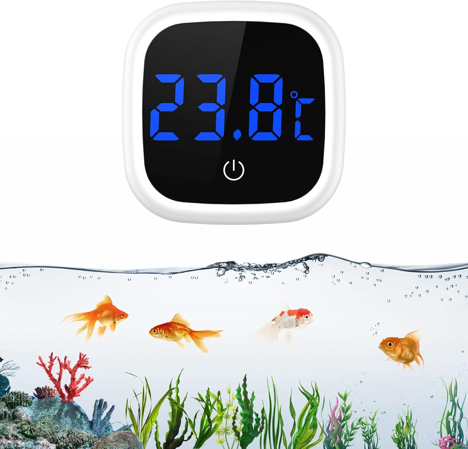 Thermomètre Aquarium Numérique, Mini Thermomètre d'aquarium avec Ecran Tactile, Affichage LED, Thermomètre à eau sans Fil pour Marine, Eau Doucee, Aquarium 1PC Blanc