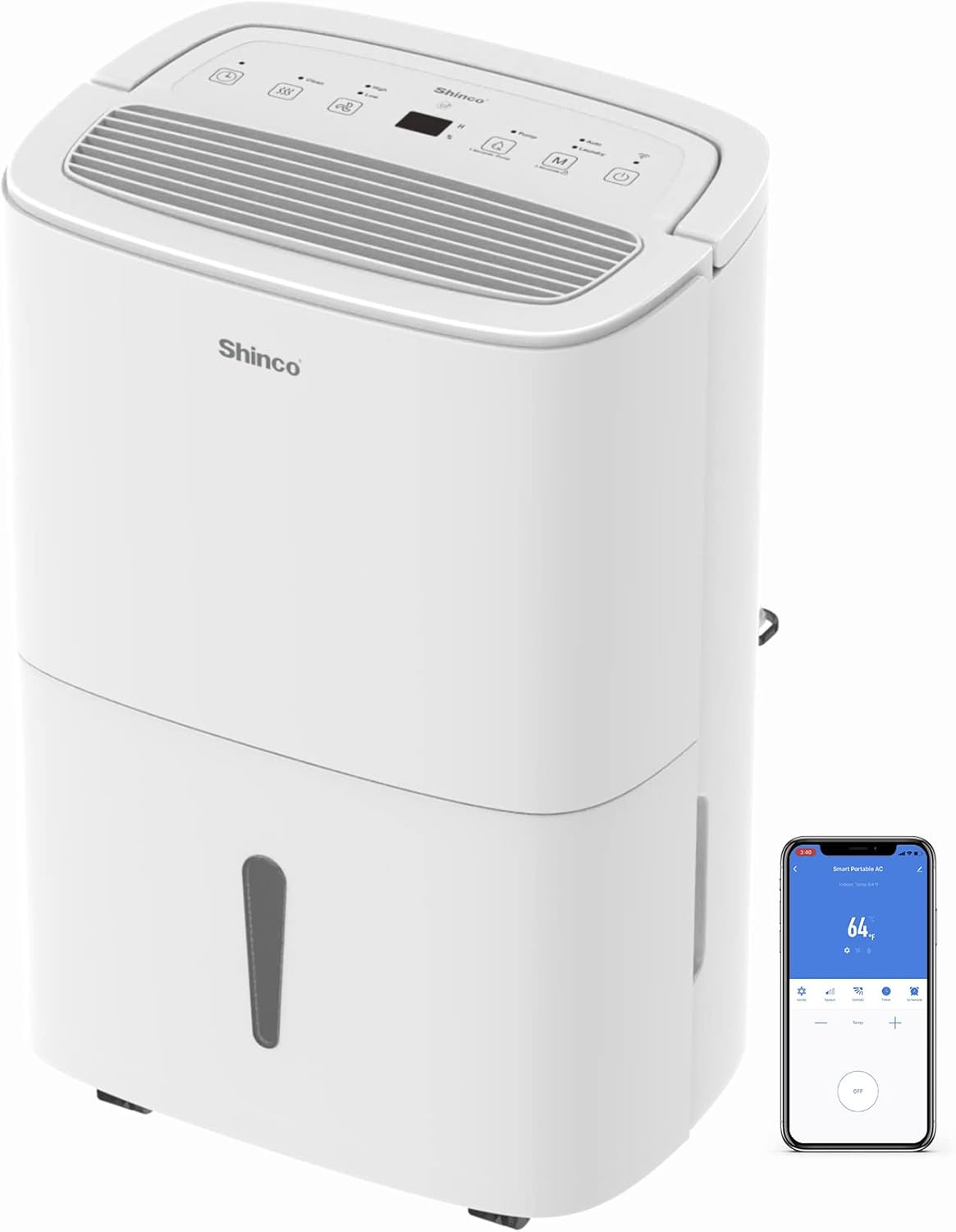 WIFI Déshumidificateur Portable 50L/Jour avec Pompe de Relevage, Purificateur d'air, Filter à Charbon Actif, Minuterie 24h, Drainage Continu, Fonction Sèche-Linge, Blanc 50L-WIFI/24h