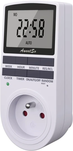 Prise Programmable Digitale Minuterie Numérique minuteur prise electrique timebird timer Journalier/Hebdomadaire Programmateur Prise Electrique avec Ecran LCD et Mode Aléatoire Antivol, 1 Pack