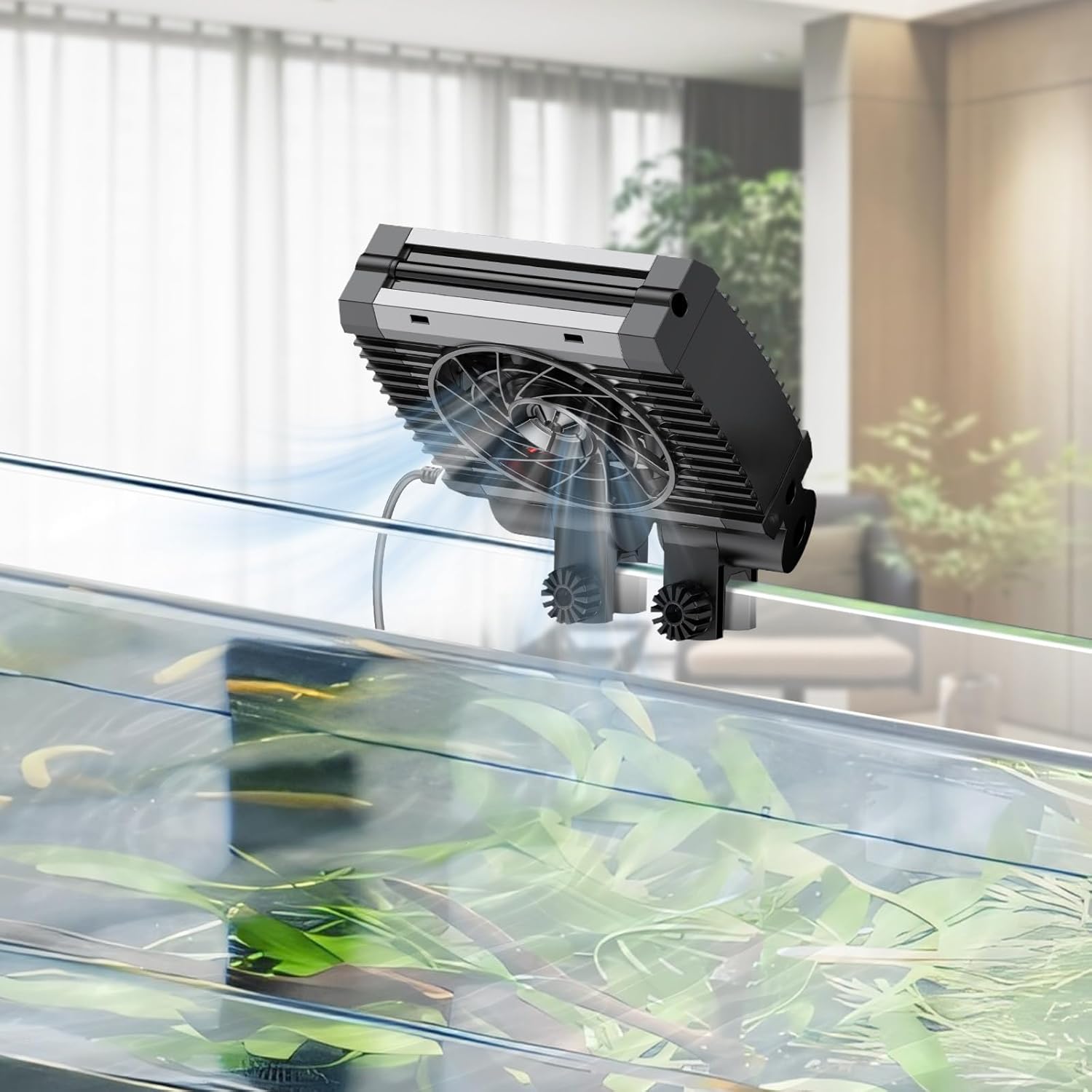 Refroidisseur d'aquarium, d'aquarium Silencieux, Ventilateur d'aquarium avec Vitesse réglable et minuterie, Refroidisseur d'eau pour Terrarium jusqu'à 40cm de Bassin (1 Ventilateur)