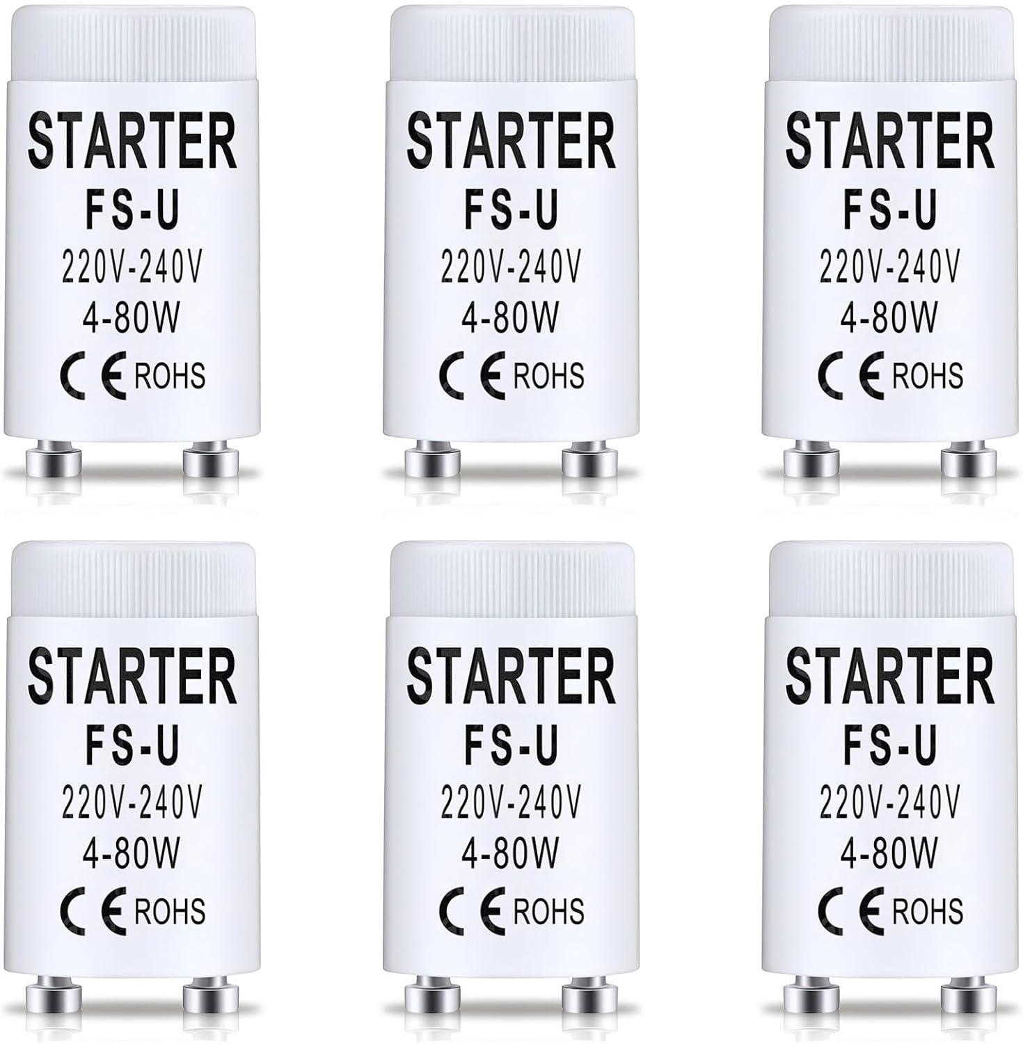 6 Pack Starter Tube Fluorescent FS-U 4-80W 220-240V Starter Tube Neon Remplacement Démarreur de Lampe pour Tubes Lampes Lumière Fluorescentes Commutation pour Lampes UVC D'aquarium Lampes au Néon