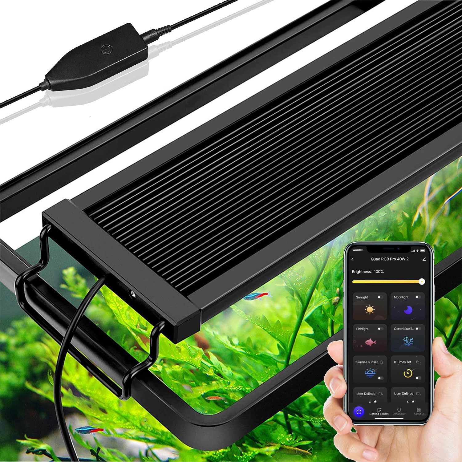 YISITONG Smart Éclairage Aquarium, Bluetooth Smart APP Control Fish Tank Light, RGBW 24/7 Full Spectrum Lampe d'aquarium, Five modes + Mode programmable DIY, avec Minuterie (20W(45-60CM))