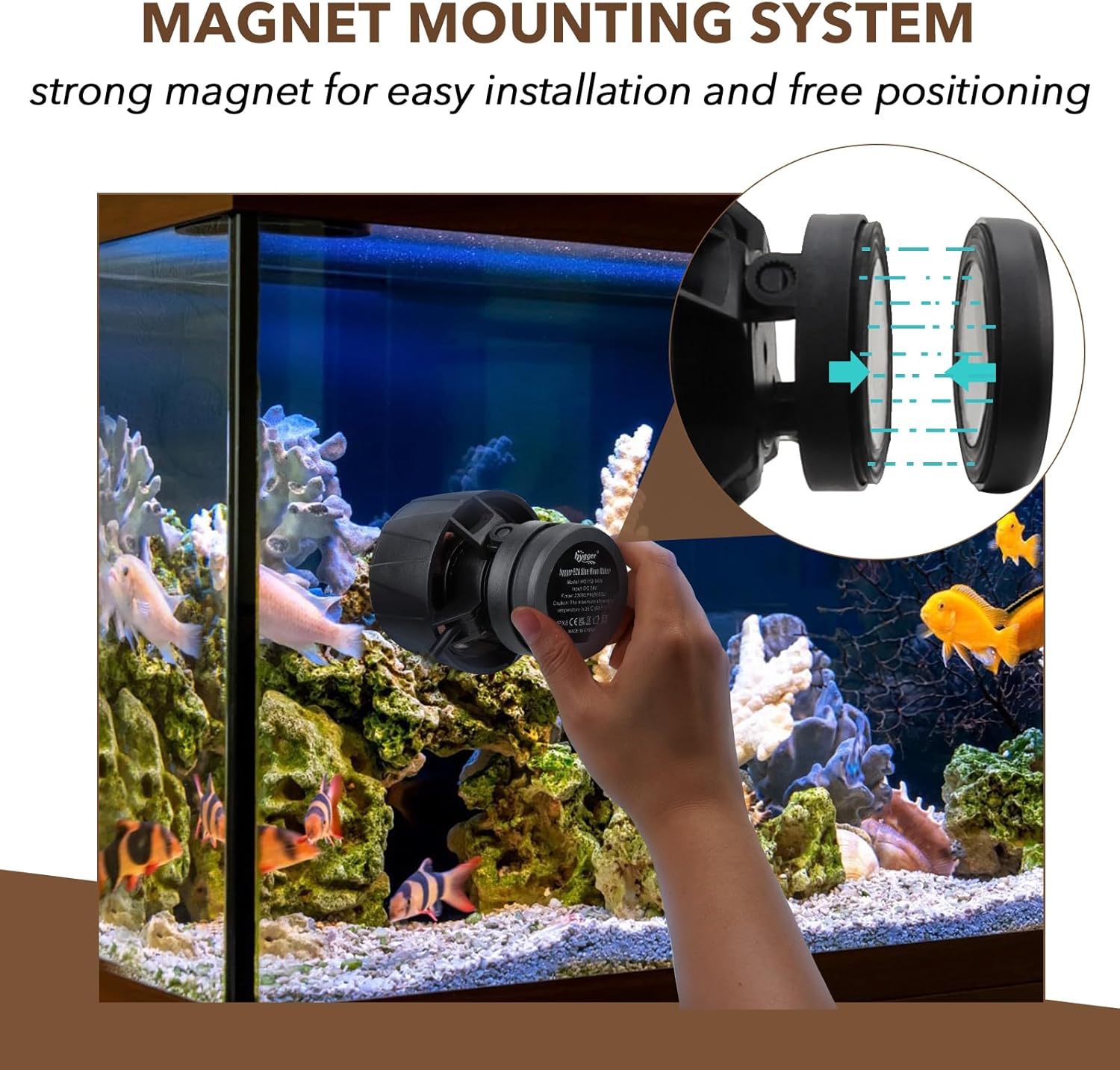 Hygger 24/7 Mode Pompe Circulation Aquarium,6000LPH Pompe de Brassage Aquarium avec Intelligent Contrôleur,8W Silencieuse Wave Maker Aquarium Magnétique pour 200-380L Freshwater Saltwater Tanks 8W for 200-380L tank