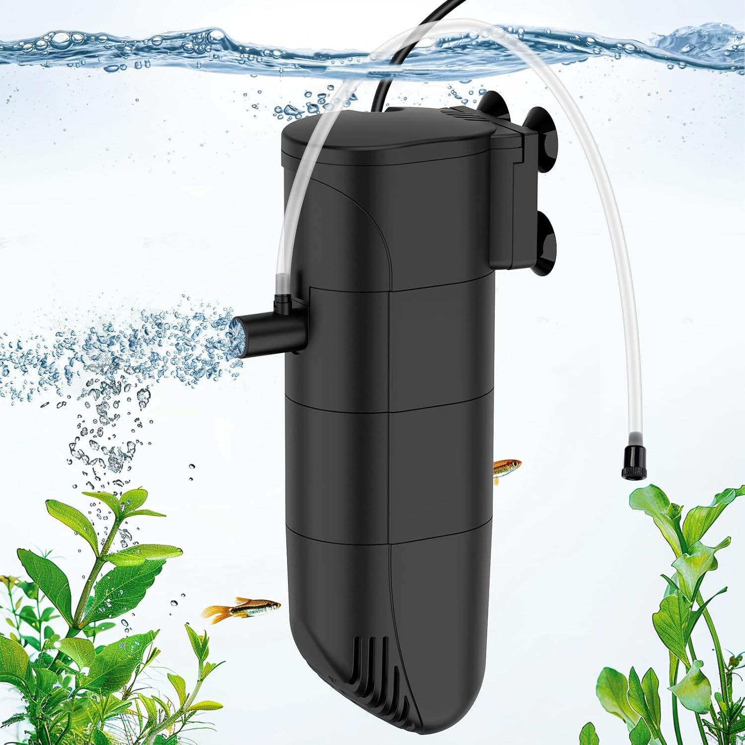 Fishkeeper Filtre Aquarium, Pompes et Filtres pour Aquarium avec Volume d'air Ajustable, 6W débit 400LPH, Triple Filtration Pompe Aquarium pour 200l 6W(400LPH)