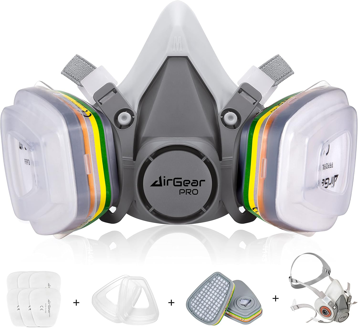 M-500 ABEK1-P2 Masque de Protection Respiratoire Réutilisable, Anti poussière, Anti gaz avec Filtres pour travaux chimiques, industriels, peinture, bricolage, ponçage ABEK1 P2