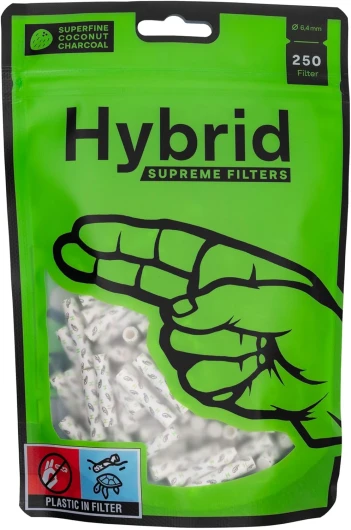 Hybrid filtres à Charbon Actif - Sachet de 250 filtres - Slim 6,4 mm - Demi-Charbon Actif - Demi-pulpe - Classic 250er pack Blanc