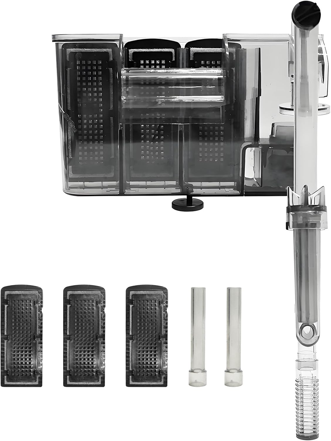 Ysislybin Filtre Aquarium Réglable 800L/H Pompe Aquarium, Ultra-Silencieux Filtre Externe Aquarium, Circulation d'oxygène, Filtre Suspendu Hang Cascade Convient aux Aquariums Jusqu'à 210L