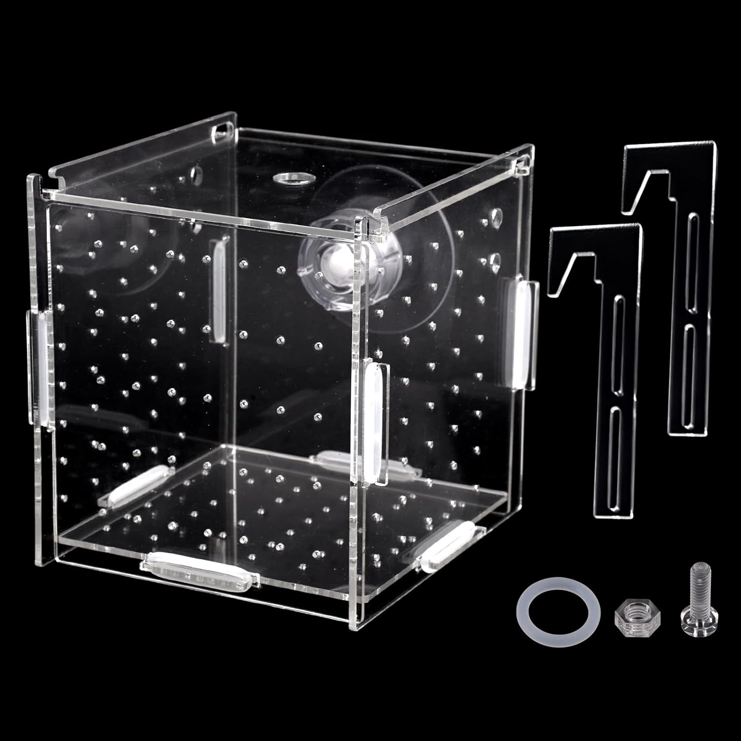Transparent Bassin D'élevage Aquarium avec Ventouse, 10cm Aquariums d'élevage en Acrylique, Boîte Élevage Aquarium, Incubateur de Poissons,Boîte Culture de Poissons, pour Isolement, éclosion, Poissons