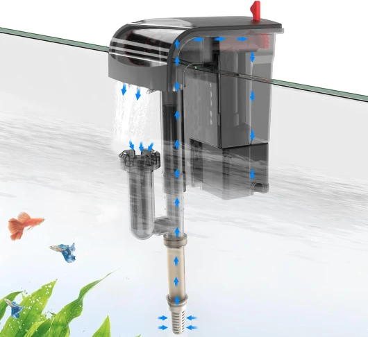Fishkeeper Mini Filtre Aquarium, Filtre Externe Aquarium avec Bio-Wheel-Power, Filtre Cascade Aquarien with Adjustable Flow Rate, Boîte de Filtre Suspendue Aquariums Silent mit Skimmer 5W(15-80L)