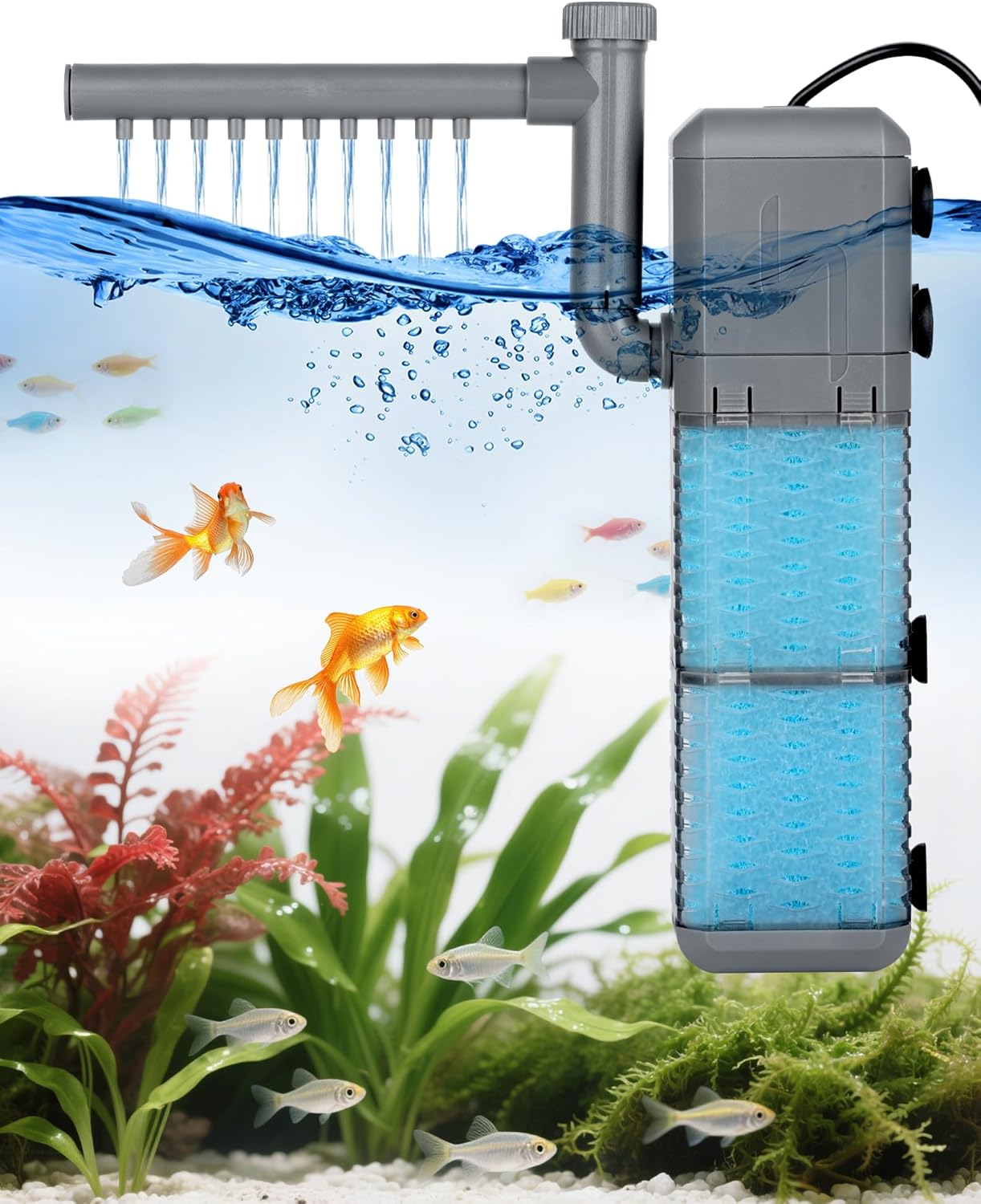 Filtre Aquarium Réglable Pompe Aquarium 800L/H 9W Ultra-Silencieux Filtre Intérieur Aquarium Double Mousse Filtrante pour Aquariums de Moins de 250L