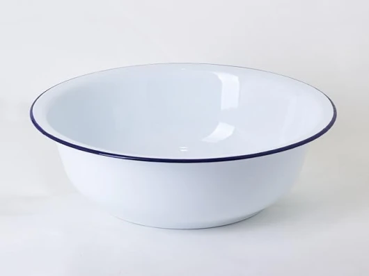 Ardosia Bassin Cuvette XL en Acier Émaillé Vitrifié blanc avec Bordure Bleue 36 cm 6 Litres