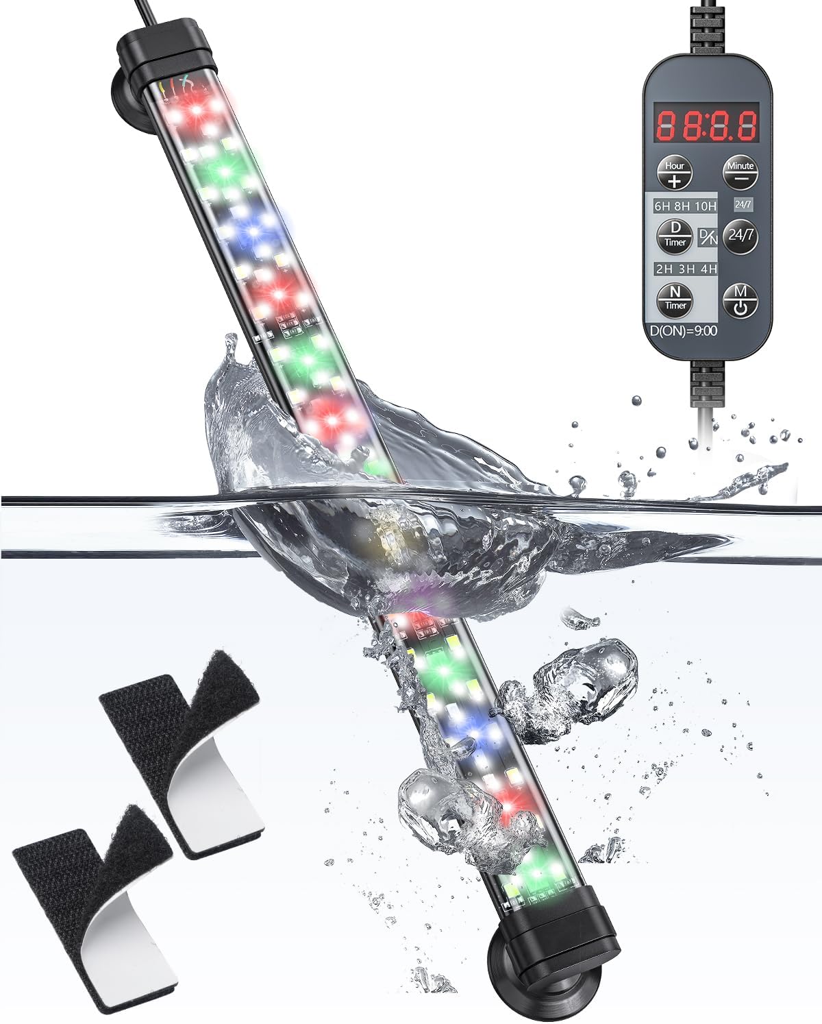 30 cm LED Lampe Aquarium Lampe d'aquarium submersible avec minuterie marche/arrêt automatique, éclairage RGB LED bleu et blanc changeant de couleur pour aquariums