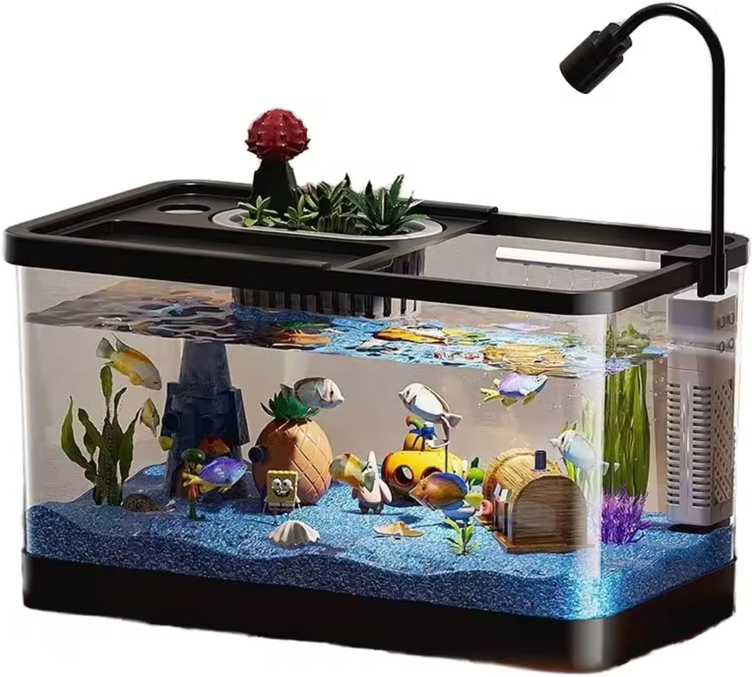 PortoAlegre Kit complet d'aquarium de 20 l, aménagement paysager de table, aquarium avec LED, pompe et filtre autonettoyants 3 en 1, acrylique, petite décoration d'aquarium pour la maison, le bureau 20L