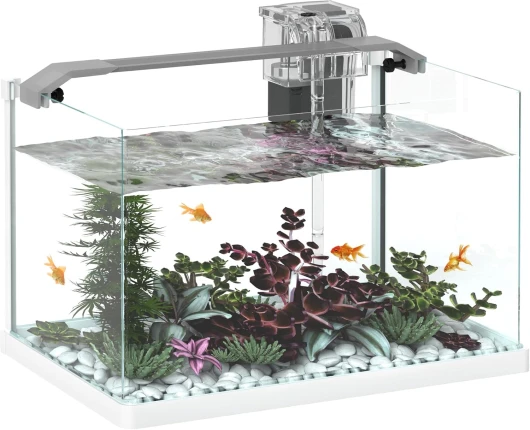 Aquarium en Verre avec lumières LED, Aquarium de 20L, avec Pompe à Filtre, pour Poissons Combattants, Poissons Rouges, Blanc