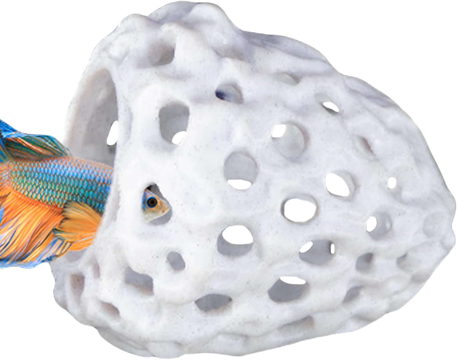 Petite maison Betta poreuse - cachette d'aquarium en céramique pour le poisson bettas - Les poissons respirants jettent l'attitude sans stress - Accessoires décoratifs d'aquarium pour les petits aquar