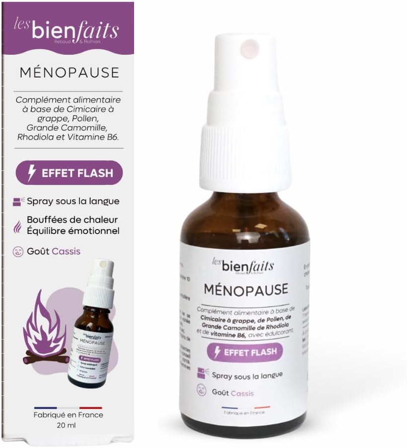 Spray Ménopause - Lutte contre les bouffées de chaleurs et sueurs nocturnes - Action rapide - A base de plantes et vitamines.