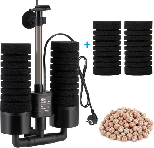AQQA Filtre éponge d'aquarium, 3/5W Filtre Double éponge électrique, Filtre Mousse à Immersion Silencieux pour filtrage Biologique et mécanique