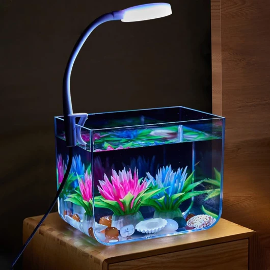 Niwugady Aquarium avec Lampe de Serrage, Kit de Démarrage Carré Petit Kit Décoratif d'aquarium pour Salon, Bureau, S Petit aquarium de bureau + lampe de serrage